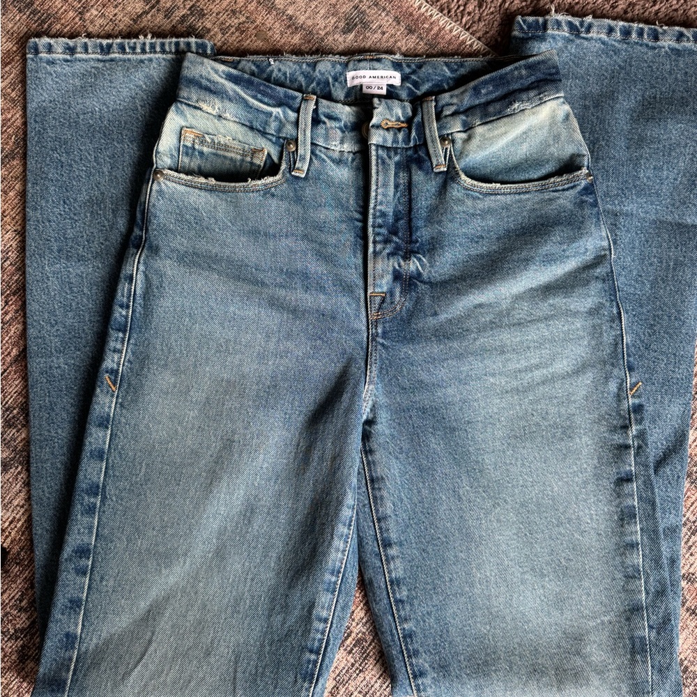 Good American High Rise Slit Hem Straight Jeans 00/24 New No Tags